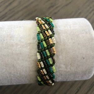 New Auth Chan Luu Teal Mix Seed Bead Pull Tie Brac